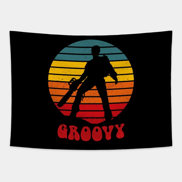 Vintage Groovy Horror Movie Quote 80's Retro Tapestry by BoggsNicolas