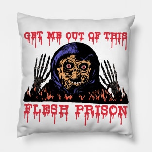 GET ME OUT OF THIS FLESH PRISON Halloween Horror Monster Hell Fire Skull Spooky Goth October Shirt Pillow