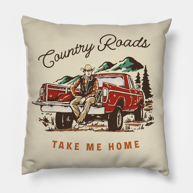 Country Roads Western Pillow by Craftee Designs