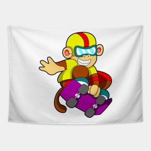 Monkey as Skater with Skateboard & Helmet Tapestry