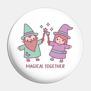 Cute Wizard And Witch Girl Magical Together Pin