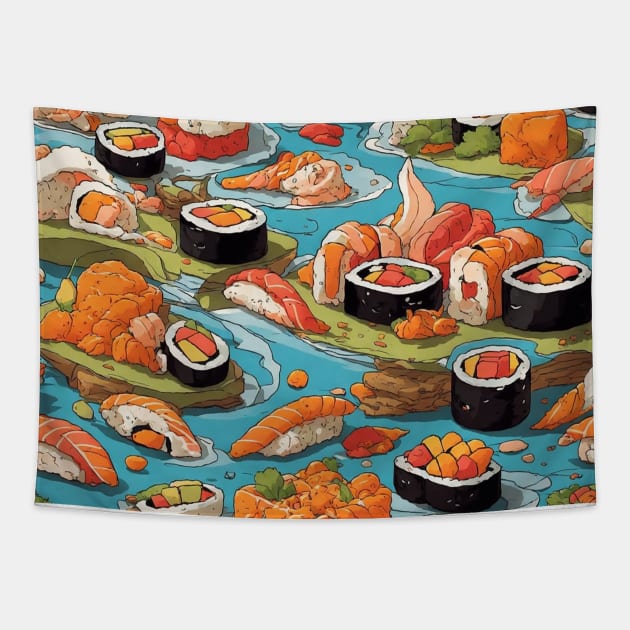 Sushi Pattern Tapestry by ColorCanvas