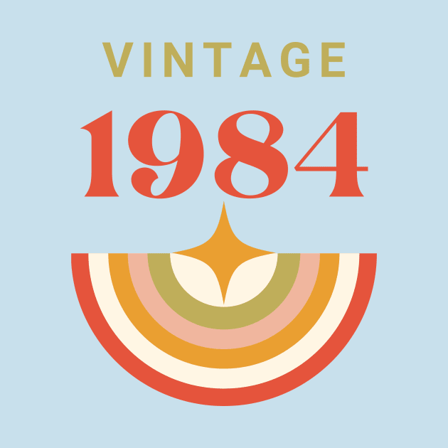 Vintage 1984  Retro Star and Rainbow Graphic by Blue Raccoon Creative