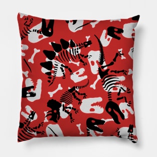 Dinosaur skeletons and fossils in black and white Pillow