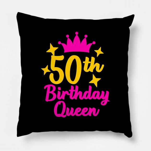 50th Birthday Queen, 50th Birthday Gift for Women Pillow by JPDesigns