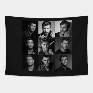 Chris Hemsworth collage black and white Tapestry