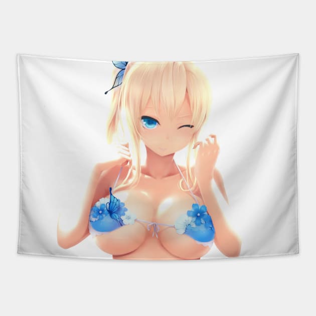 Sena Kashiwazaki Blue Bra Tapestry by Danion