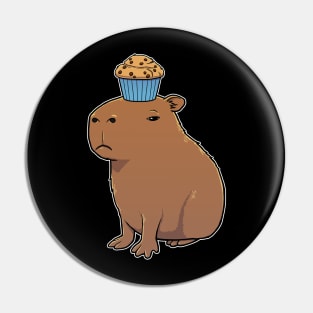 Capybara with Chocolate Chip Muffin on its head Pin