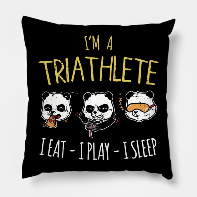 Funny Gaming Triathlete Panda - I eat - I play - I sleep Pillow by Shirtbubble