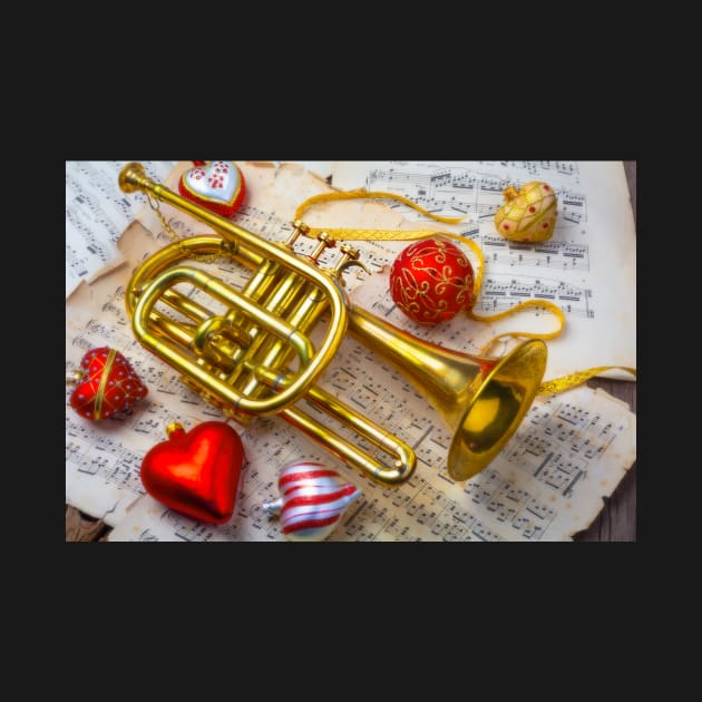 Heart Ornaments And Brass Trumpet by photogarry