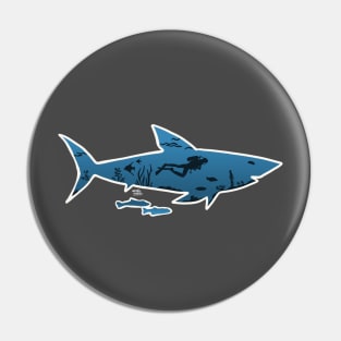 Shark and Scuba diver Cut-out Pin