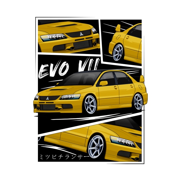 Yellow Mitsubishi Lancer Evolution VII, EVO 7, Evo VII by T-JD