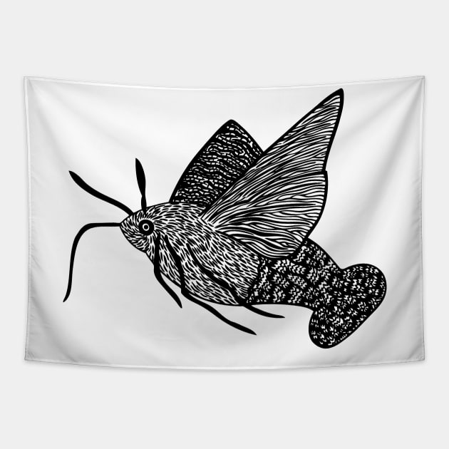 Hummingbird Hawk-Moth - flying insect design - on white Tapestry by Green Paladin