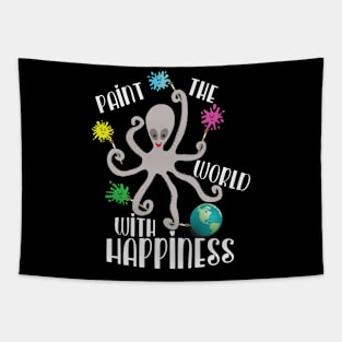 Paint The World With Happiness Octopus Alien Tapestry