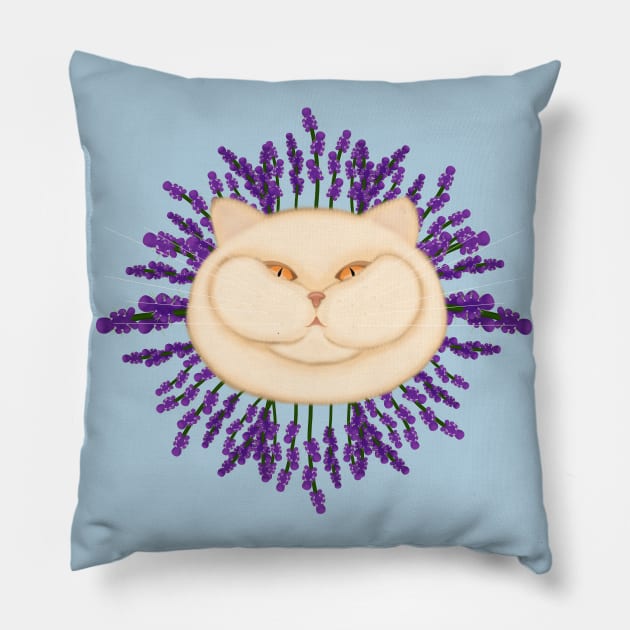 Lavender cat. Cute cat with flowers Pillow by KateQR