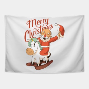 Cute Cartoon Santa Riding Unicorn Tapestry