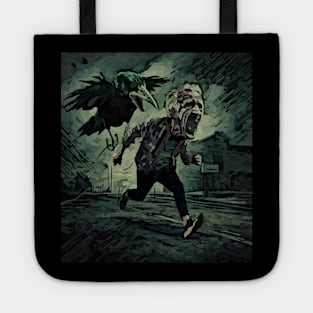 watercolor crow chasing old man screaming Tote