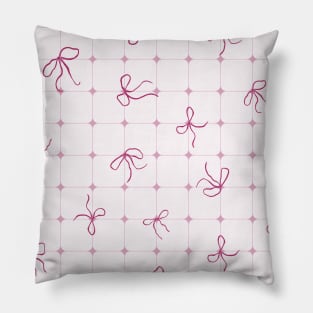 Coquette pink bows on a square patterned background Pillow