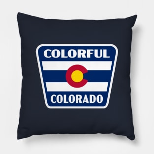 Colorful Colorado Retro Flag Badge (Blue) Pillow