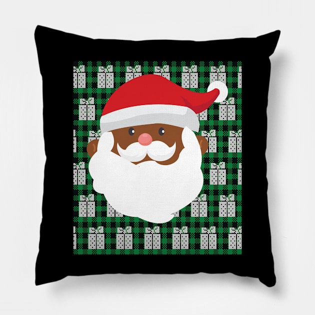 Ugly Christmas Black African American Santa Pillow by blackartmattersshop