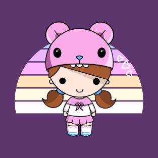 Kawaii Girl in Pink and Rainbow T-Shirt