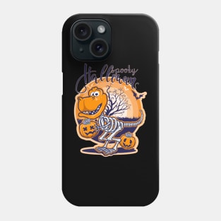 Spooky Halloween Dinosaur Holding pumpkins in a Forest Phone Case