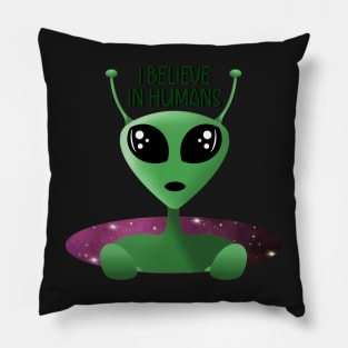 Alien UFO I Believe in Humans Pillow