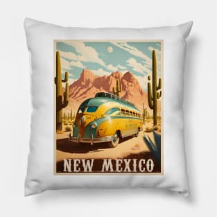 New Mexico Caravan Vintage Travel Art Poster Pillow