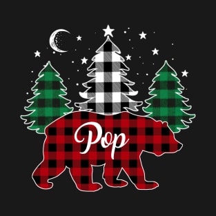 Pop Bear Buffalo Red Plaid Matching Family Christmas T-Shirt