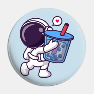 Cute Astronaut Holding Boba Milk Tea Drink Shape Cartoon Pin