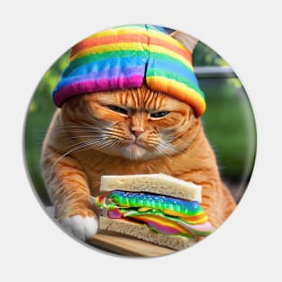 Orange Cat with Rainbow Hat Pin