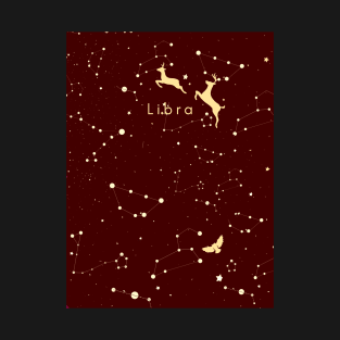 Maroon Libra Zodiac Design - Astrology Night Sky T-Shirt