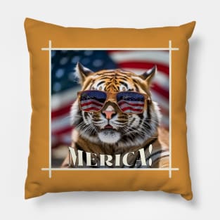 Funny Patriotic Tiger MERICA! Happy Birthday America! Pillow