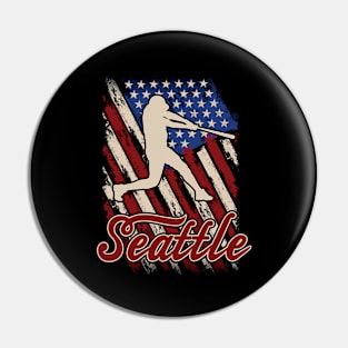 Patriotic USA Flag Seattle Baseball Fan Pin