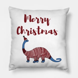 Cute blue dinosaur in red Christmas sweater illustration Pillow