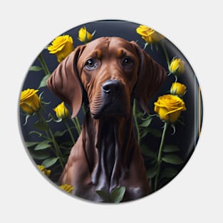 Vizsla yellow roses 2 Pin