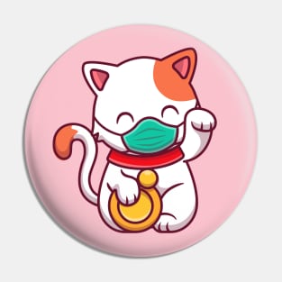 Cute Lucky Cat Wearing Mask Pin