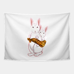 Mother and baby bunny rabbits flowers - cute bunny family mama rabbit carrying a baby rabbit child mothers day Tapestry