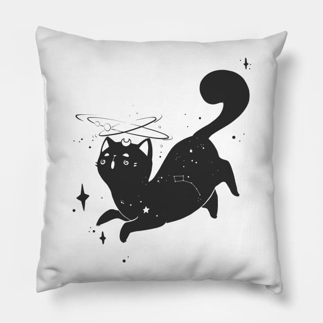 Kawaii Star Kitty Black Cat Pillow by cellsdividing