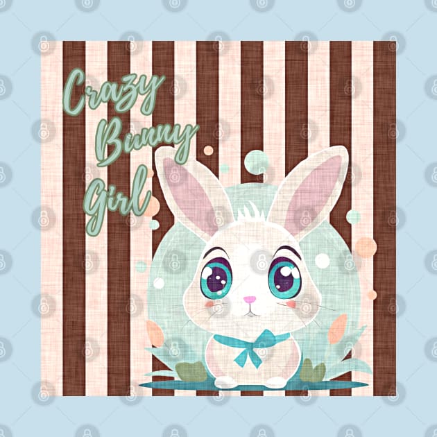 cute rabbit, "crazy bunny girl" quote, fabric like print, pastel colors by art-of-egypt