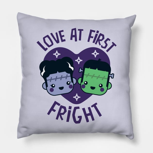 Kawaii Frankenstein's Monster and Bride of Frankenstein // Love at First Fright Pillow by SLAG_Creative