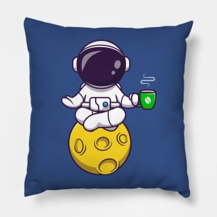 Astronaut Yoga On Moon With Coffee Cartoon Pillow