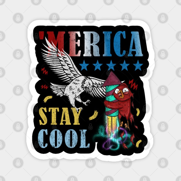 Merica Funny Eagle and Scared Parrot Fireworks Stay Cool Magnet by alcoshirts