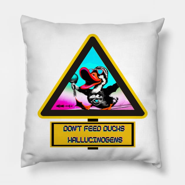 Don't Feed the Demonic Duck Hallucinogens - Dark Psychedelic T-Shirt Pillow by Trippy Critters