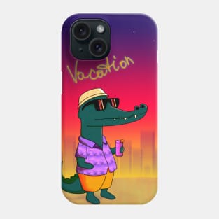 Cute crocodile in sunglasses drinking a cocktail on the beach Phone Case