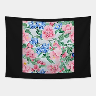 Magnolia flowers and blue forgetmenots Tapestry