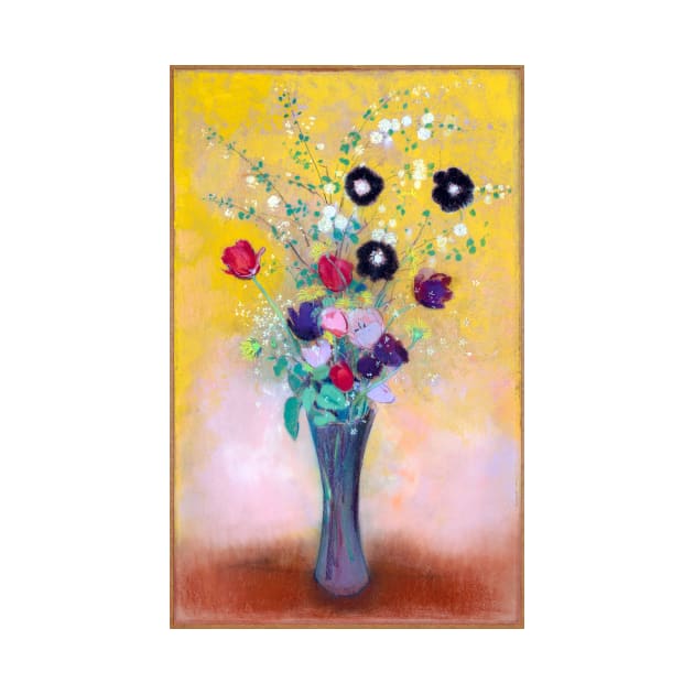 Flowers In Glass Vase Against Golden Yellow Background, Odilon Redon 1916 by rocketshipretro