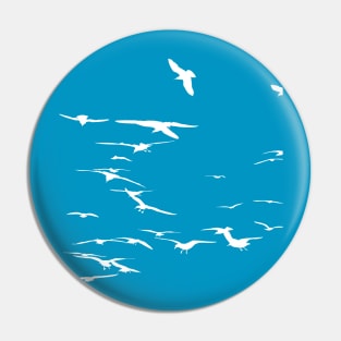 Happy Seagulls Flying In The Sky White Silhouette Pin