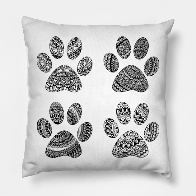 Black and white mandala dog paws pattern Pillow by SamridhiVerma18