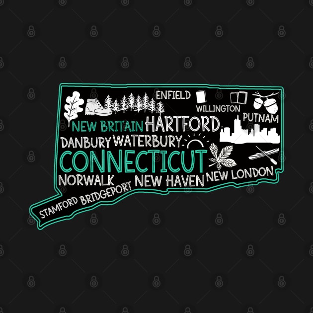 Connecticut New Britain cute map Waterbury New Haven Enfield Willington Putnam Norwalk Stamford Bridgeport by BoogieCreates